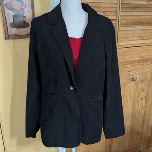 Denim & Co Soft Suede Black Lined Blazer Jacket L